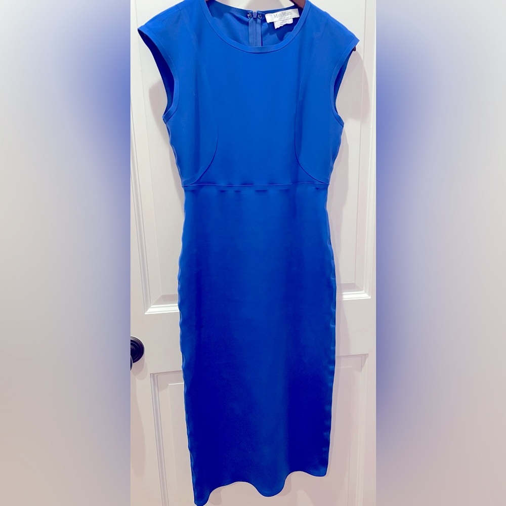 Max Mara cobalt blue sheath dress with light stretch.